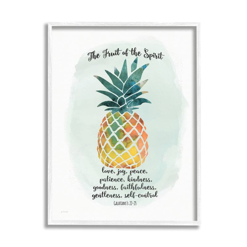 The Fruit of the Spirit Multicolored Pineapple Framed Wall Art - 11 x 14 - Wood - White