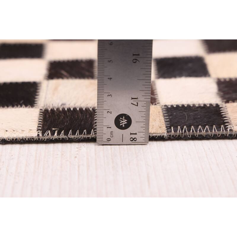 ECARPETGALLERY Handmade Cowhide Patchwork Black, Tan Leather Rug - 5'1 x 8'0