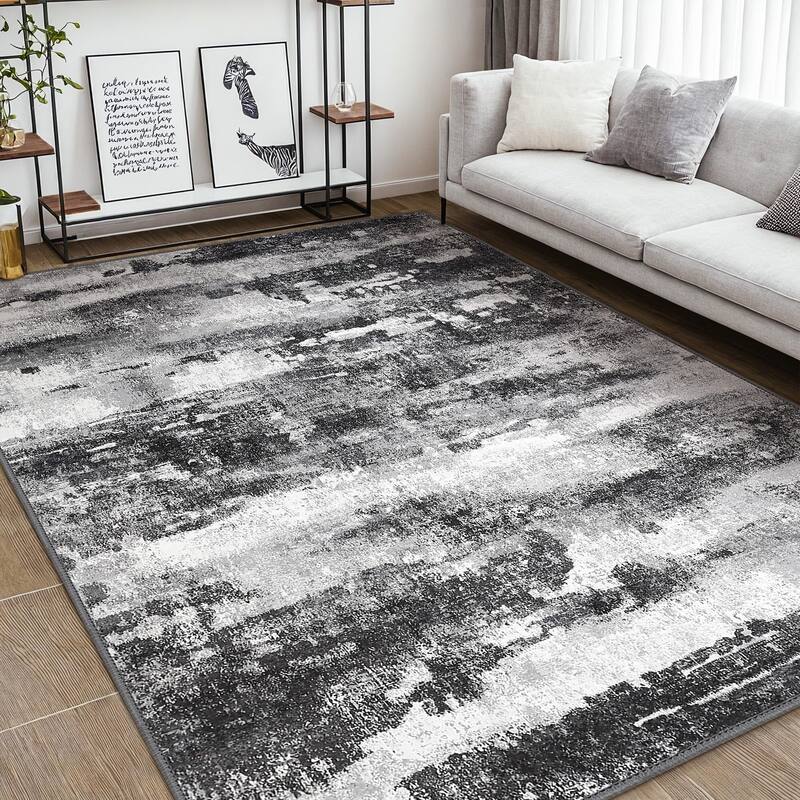 Mcow Modern Abstract Dark Soft Polyester Area Rug - 8'X10' - Black - Rectangle