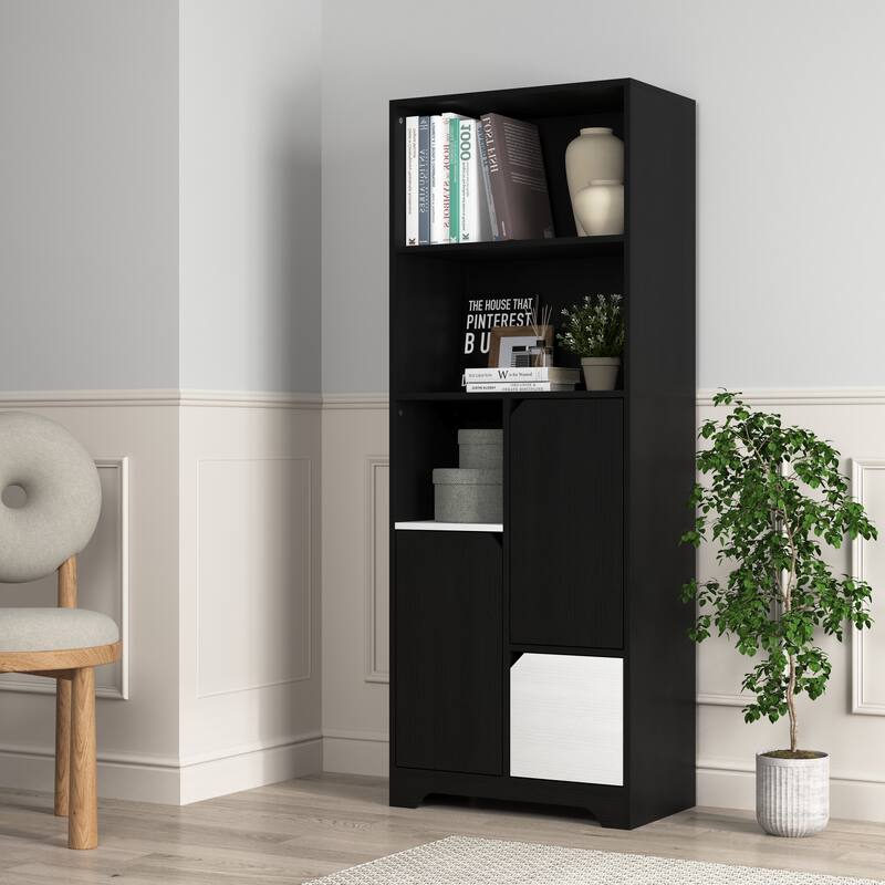 Multifunctional Open Storage Space Bookcase with Doors and Drawer,Modern Style Bedroom Living Room Storage Cabinet