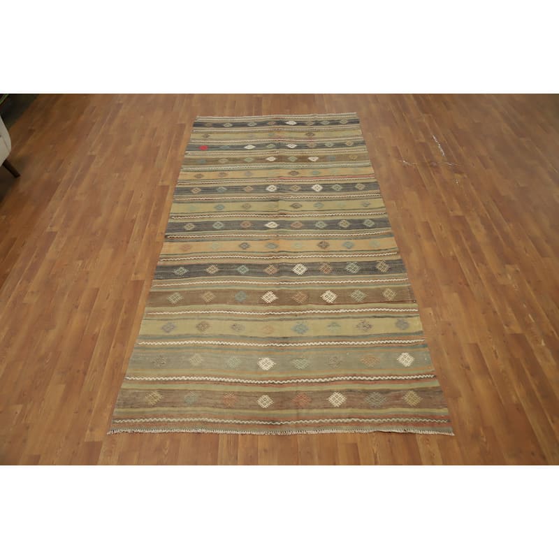 Hand Woven Oriental 100% Wool Carpet Southwestern Tribal Multi-Colored Kilim Area Rug - 10' 0'' X 4' 9''