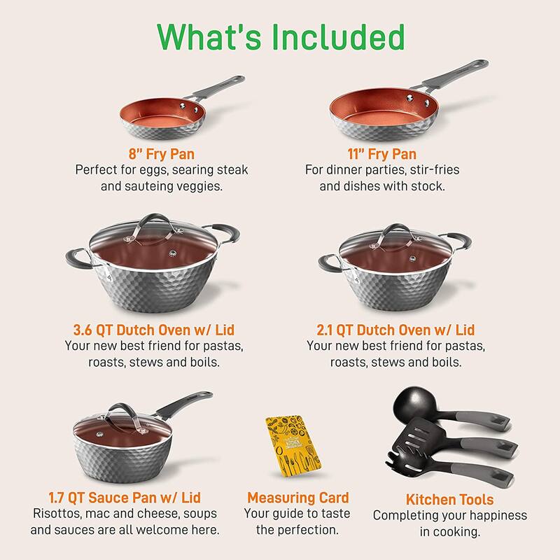NutriChef 11 Pc Nonstick Diamond Kitchen Cookware Pot & Pan Set, Gray (2 Pack) - 16.18