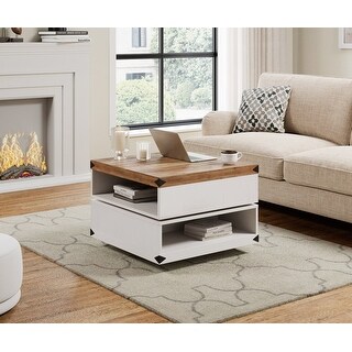 Rotating Coffee Table Accent Table, Square Center Table, 25.5 Inch