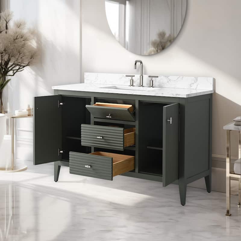 Vanity Art 48" Single Sink Bathroom Vanity Cabinet with Engineered Marble Countertop
