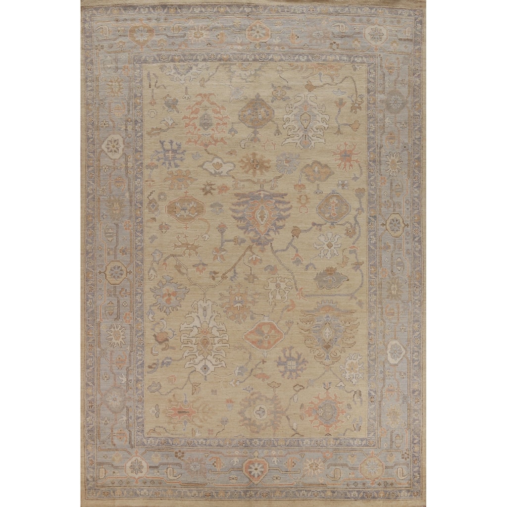 Hand Knotted Oriental 100% Wool Carpet Transitional All-Over Beige & Ivories Oushak Area Rug - 11' 10'' X 8' 5''