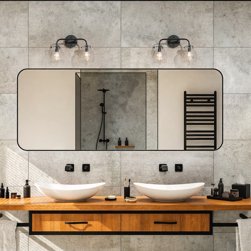 Olia Mid-Century Modern 2-Light Linear Seeded Glass Bathroom Vanity Light - L14"xW6.5"xH10"