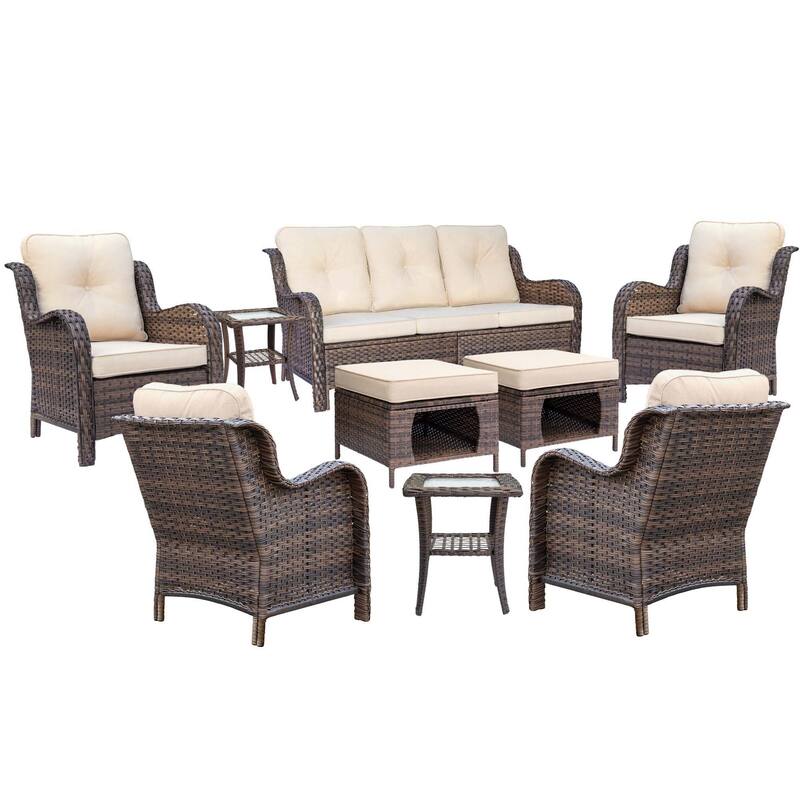 9 Piece Outdoor Patio Conversation Wicker Furniture Sofa Seating Sets