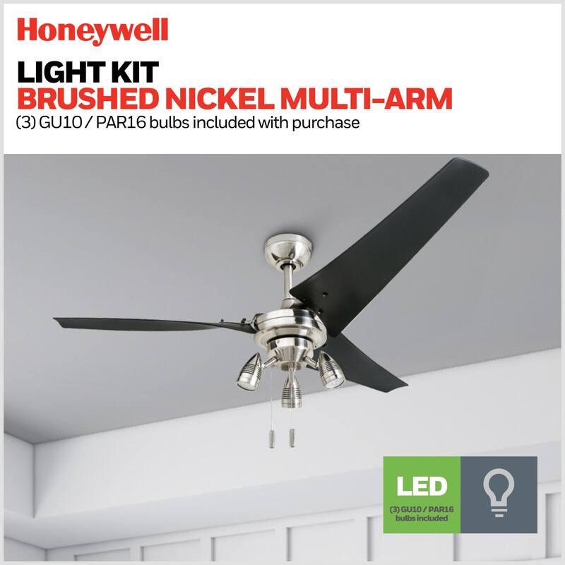 56" Honeywell Phelix Brushed Nickel Contemporary Indoor LED Ceiling Fan with Light, Pull Chain