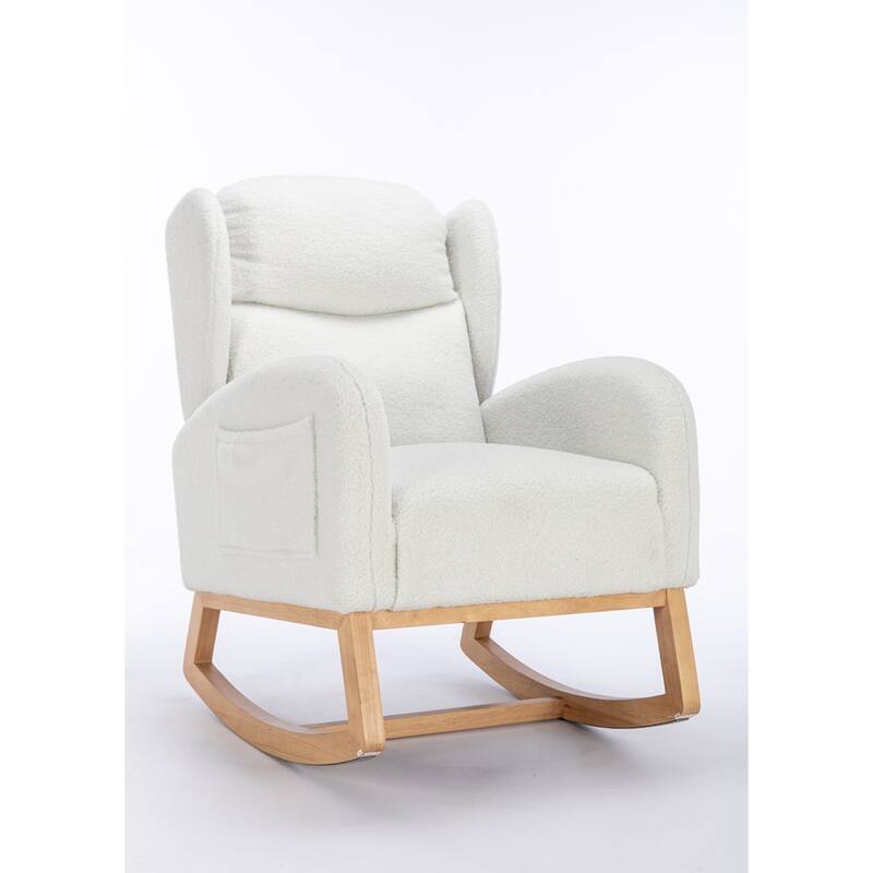 Modern Teddy Fabric Rocking Chair With Packet Wood Leg