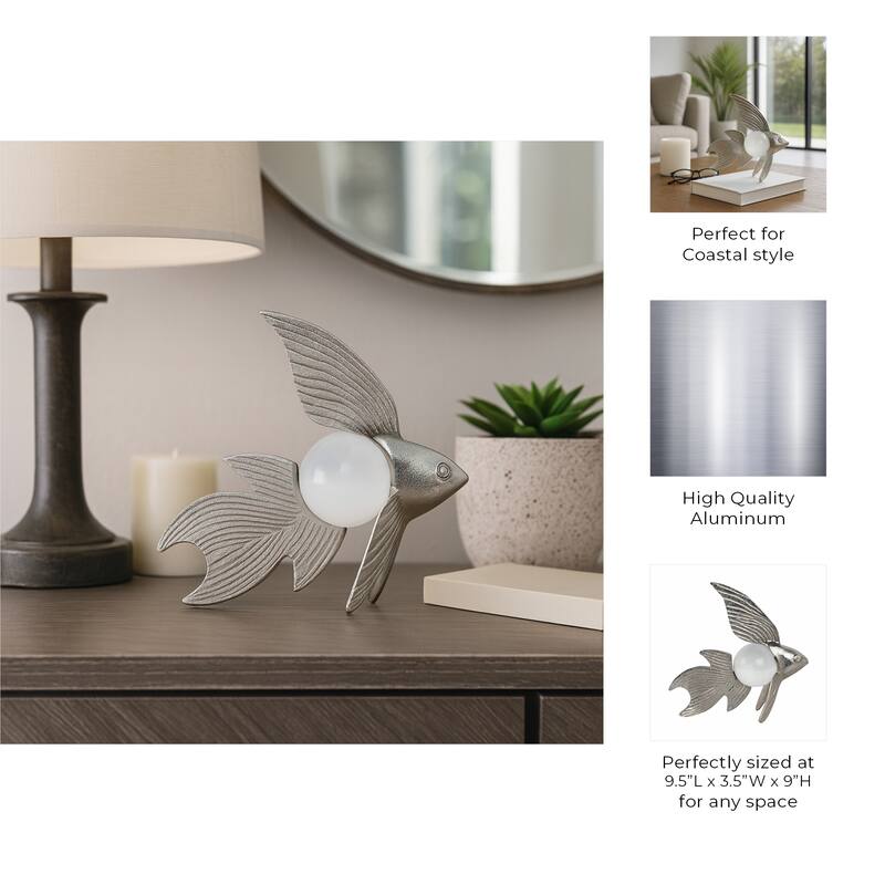 Metal Fish with Acrylic Ball Decorative Figurine - Silver - 9.5" x 3.5" x 9"