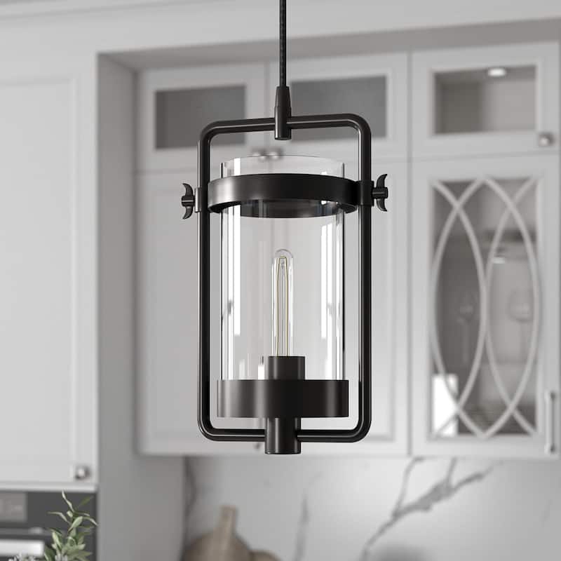 Orion 11" Wide Industrial Pendant with Glass Shade - 11" Wide - Blackened Bronze