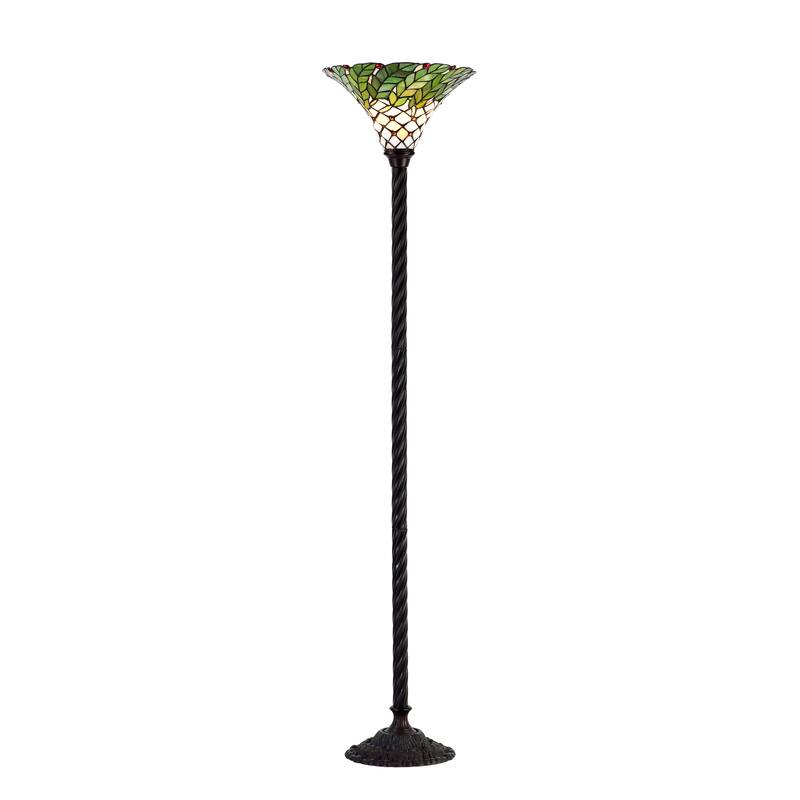 Tiffany-style Green Leaf Torchiere Lamp