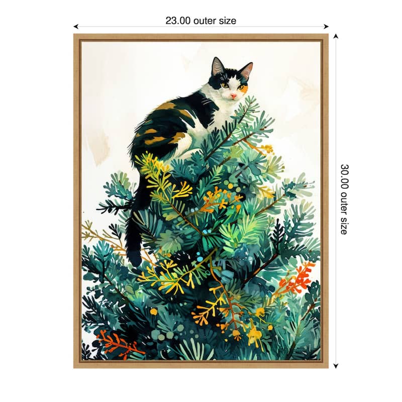 Cats Life Christmas Tree by Justyna Jaszke Framed Canvas Wall Art - 23 x 30 in