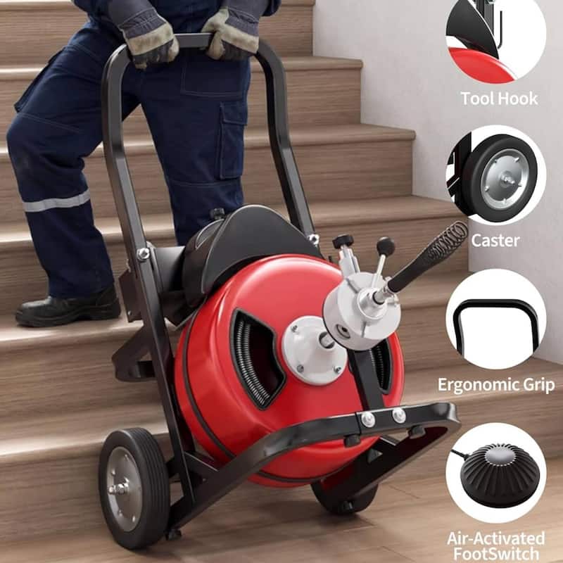 75FT 1/2 Inch Portable Electric Drain Auger, Drain Cleaning Machine with Blue Gloves