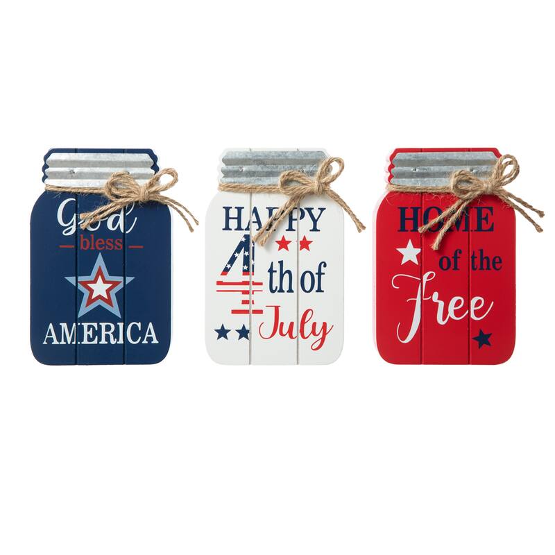 Glitzhome Set of 3 Wooden Patriotic Americana Table Signs Decor