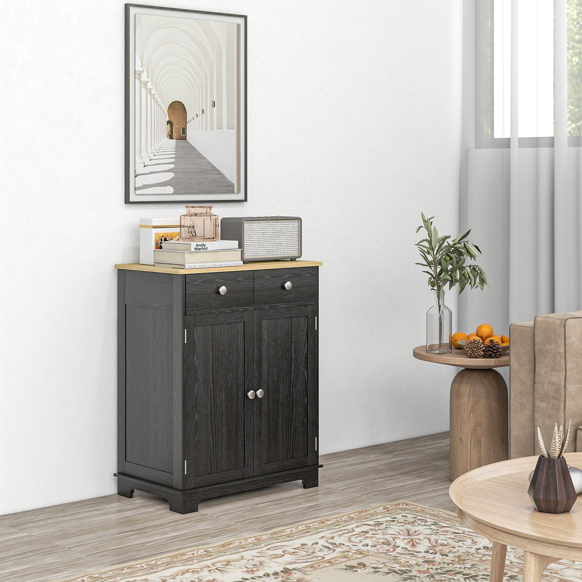 HOMCOM Sideboard Buffet Cabinet Double Door Kitchen Cabinet