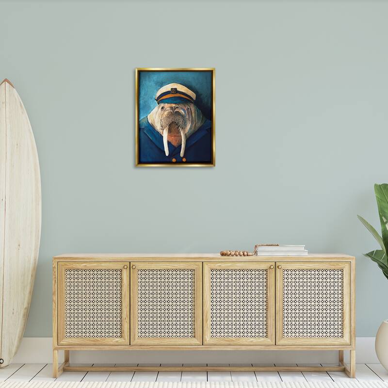 Stupell Sailor Captain Walrus Framed Floater Canvas Wall Art Design By Kamdon Kreations