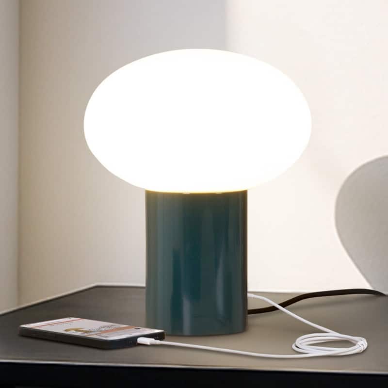 Brightech Ivy LED Glossy Teal Midcentury Round Globe Dimmable Bedside Nightstand Desk Lamp