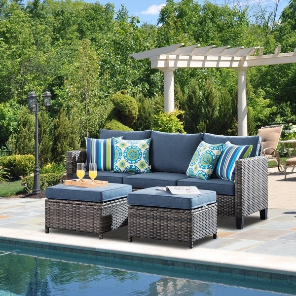 OVIOS 3-Piece Handwoven Outdoor Sectional Sofa and Ottoman Set