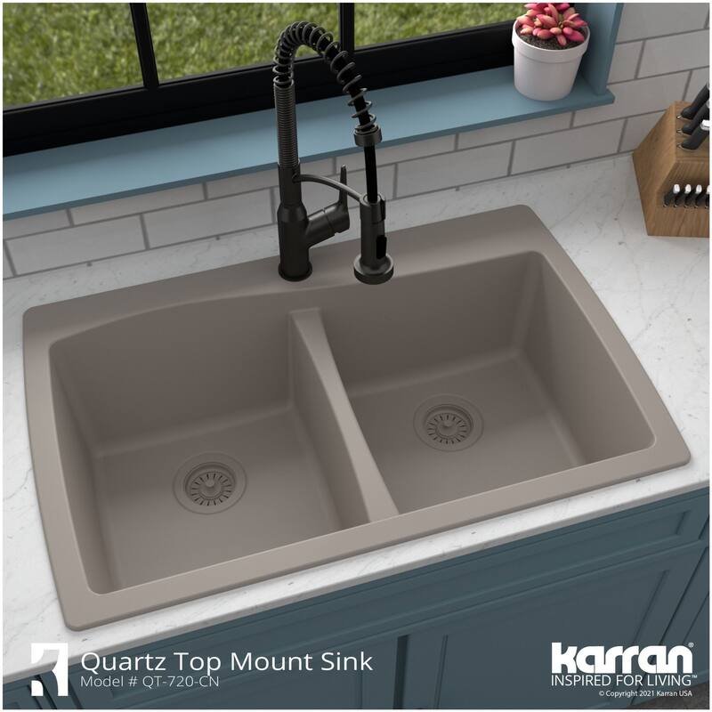 Karran USA QT-720 Quartz QT 34" Drop In Double Basin Quartz Composite