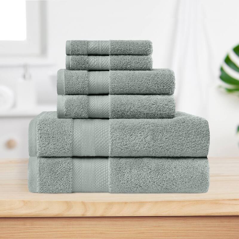 Superior Turkish Cotton 6 Piece Solid Plush Heavyweight Towel Set - Olive Green