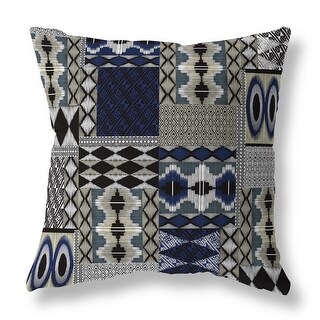 Grey And Blue Patched Perfection Indoor/Outdoor Throw Pillow Zipper