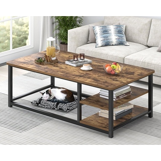 Image showcasing Rustic Wood & Metal Coffee Table with Storage, 47