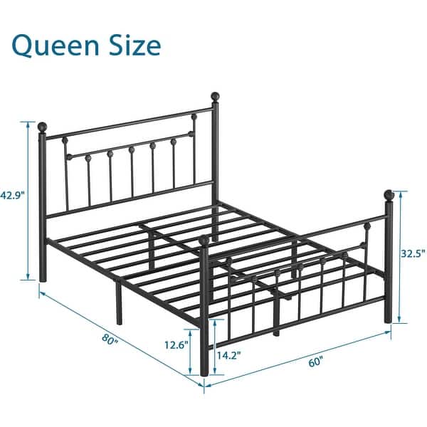 dimension image slide 5 of 6, VECELO Metal Platform Bed Frame with Headboard and Footboard, Heavy Duty Slat Support/Underbed Storage Space, Victorian Style