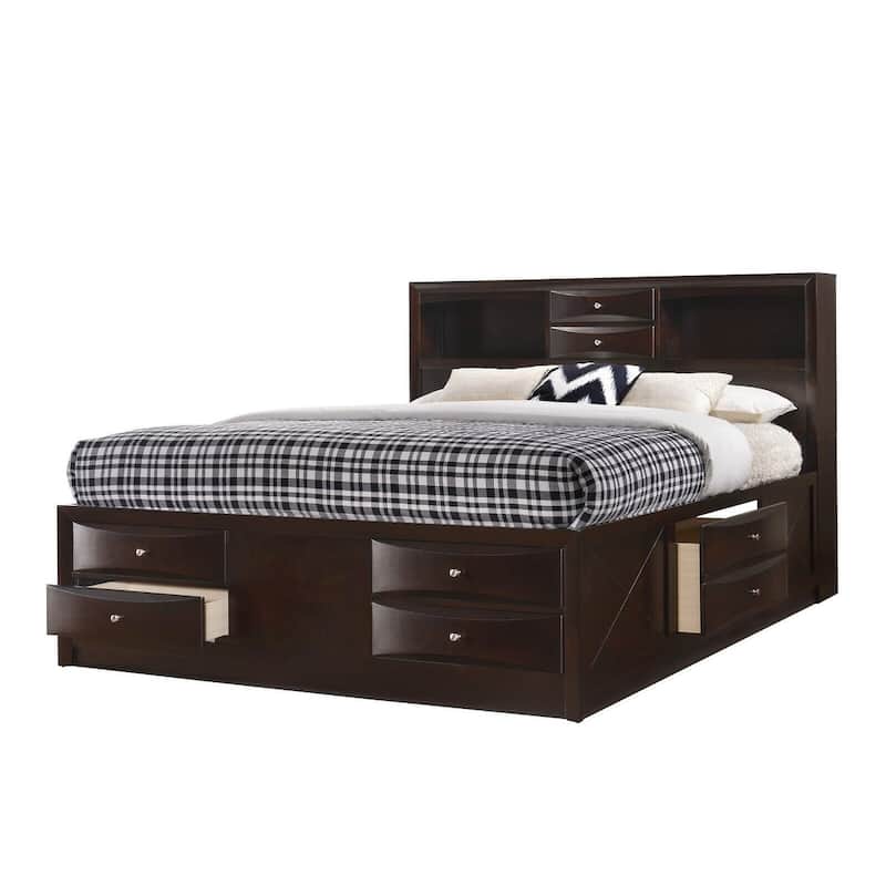 Captain's Bed Solid Wood Storage Drawers Bed Chest Nightstand 3pc Set - Cherry - Queen