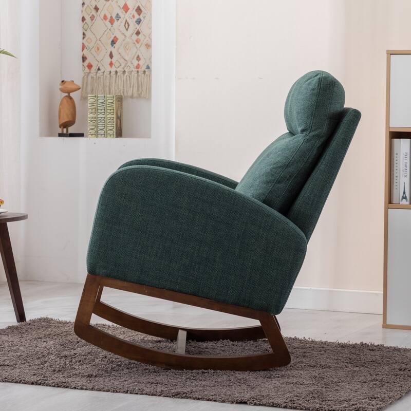 Modern Linen Upholstered Rocking Chair, Living Room Lounge Arm Chair