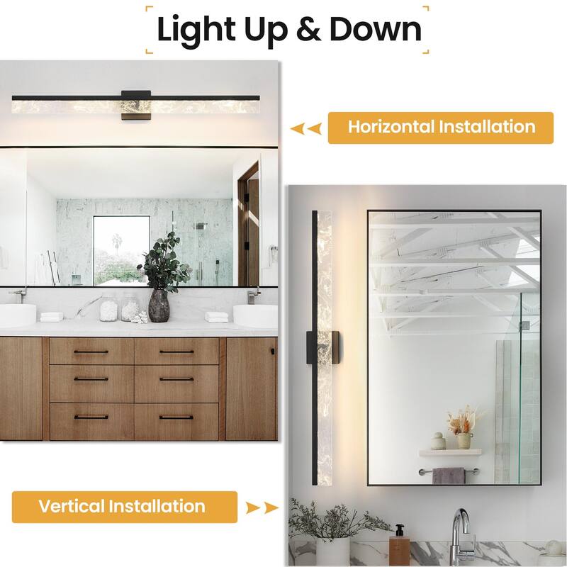 LED Bathroom Vanity Light 24/32/39 inch Dimmable Metal Wall Sconce - Black/Warm White Light