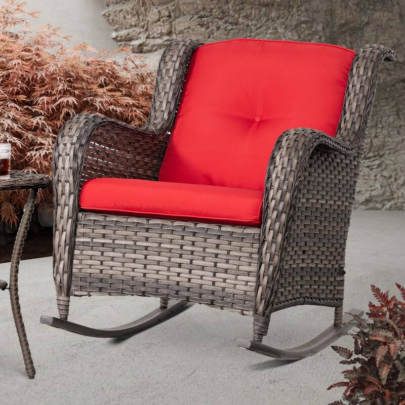 Cozywor Outdoor Wicker Rattan Swivel Rocking Chair - Red