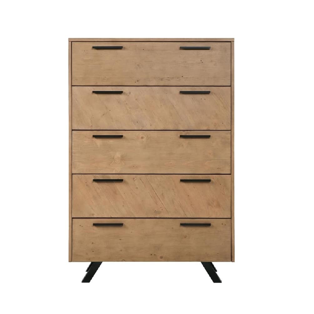 5 Drawers Chest with Metal Angled Legs in Light Honey Brown