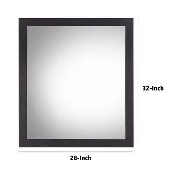 32 Inch Wall Mirror, Sleek Rectangular Portrait Wood Frame, Black - Brown