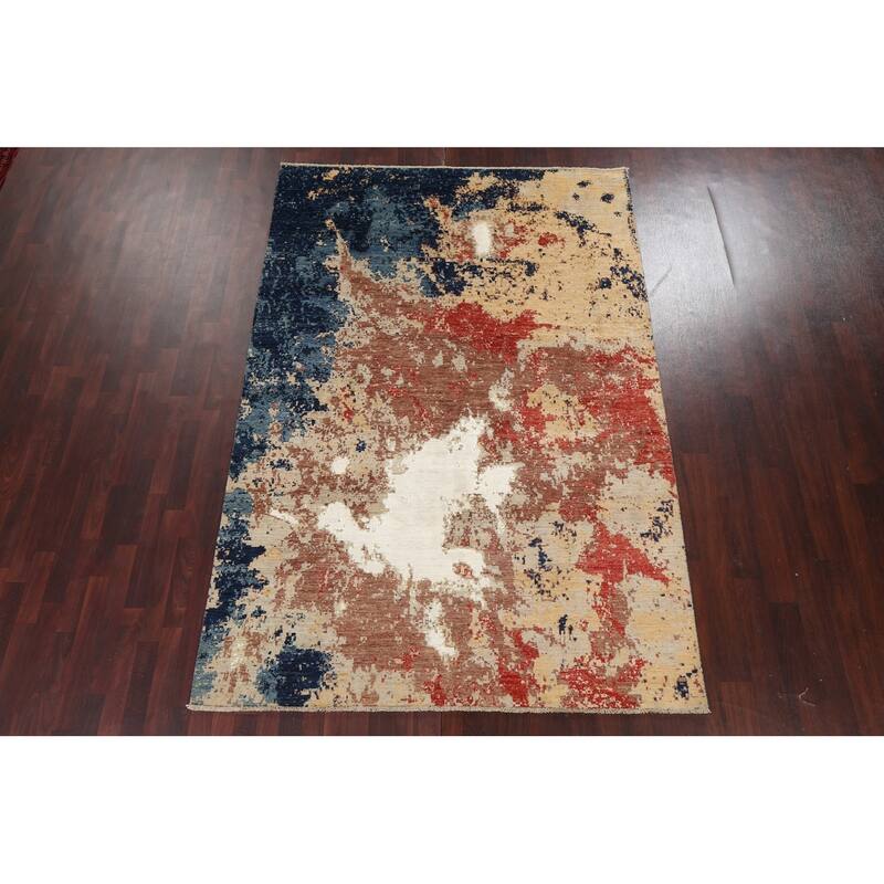 Vegetable Dye Wool/ Silk Abstract Area Rug Hand-knotted Modern Carpet - 6'5" x 9'6"