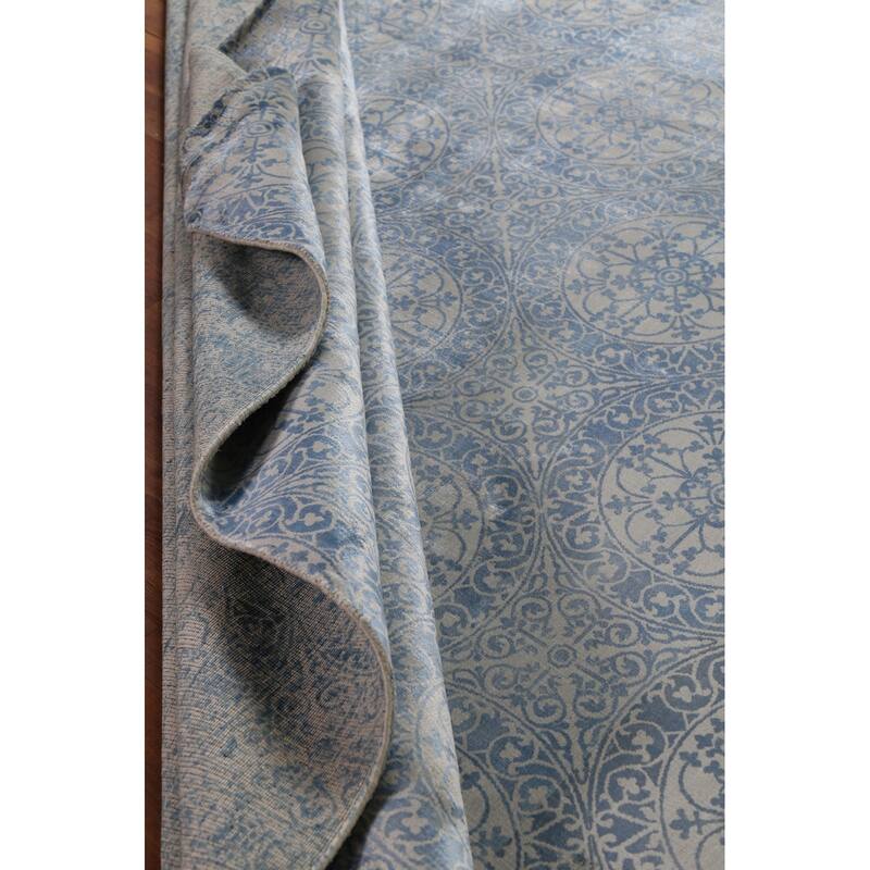 Handmade Wool & Silk Geometric Abstract Indian Area Rug - 8'5"x 11'4"