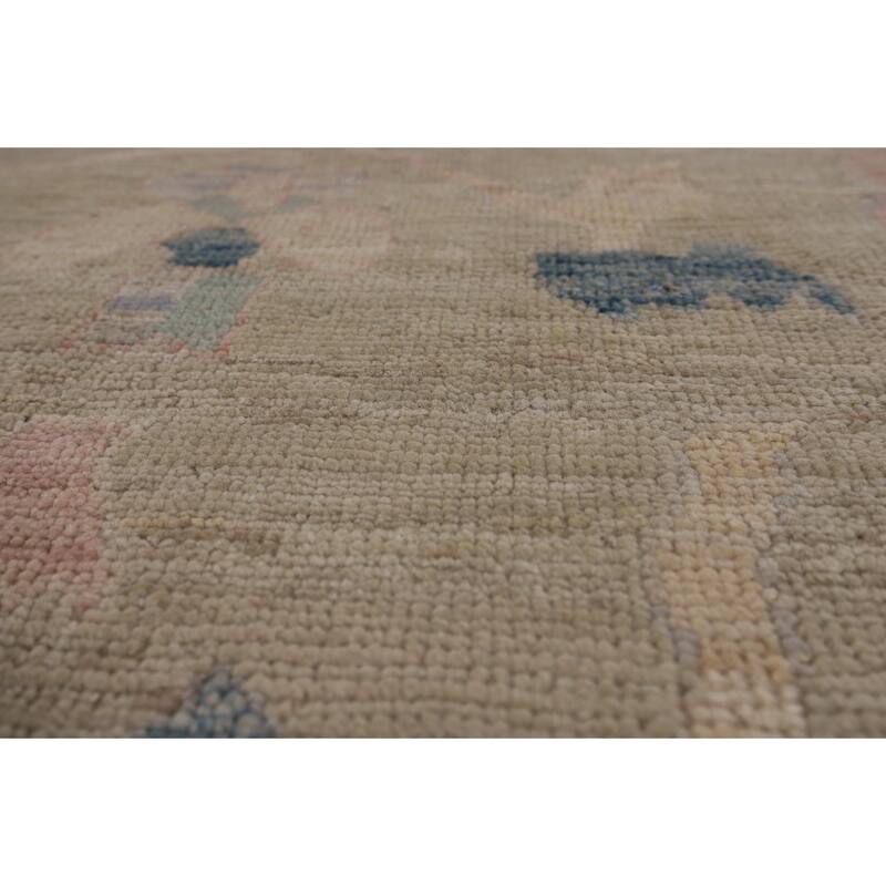 Vegetable Dye Oushak Turkish Area Rug Hand-Knotted Green Wool Carpet - 7'9"x 9'6"