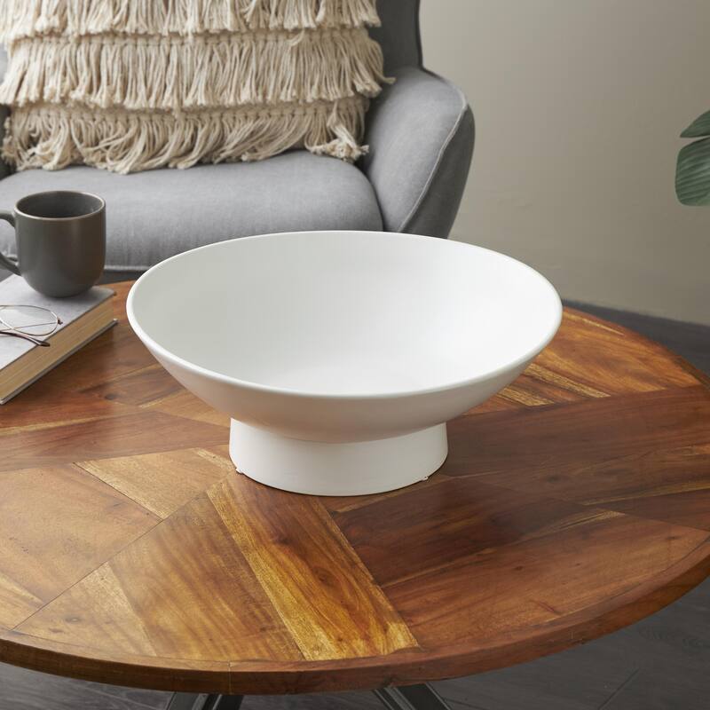 Ceramic Wide Decorative Bowl with Elevated Base - Black or White - Roche River Decor