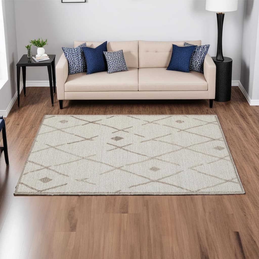 Hima 5 x 7 Area Rug, Geometric Pattern, Hand Tufted Gray Wool Cotton Back - 5 x 7