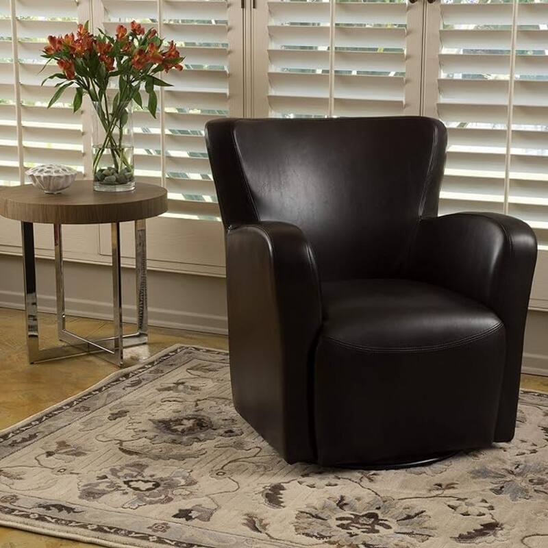 Roomfitters Wingback Swivel Club Chair, Modern Faux Leather Accent Armchair with Curved Back for Living Room Comfort, Brown - Brown
