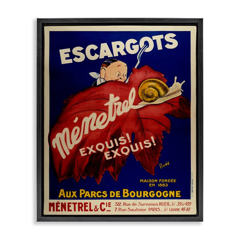 Stupell Vintage Escargots Advertisement Framed Floater Canvas Wall Art Design By Marcus Jules - 17 x 21 - Black