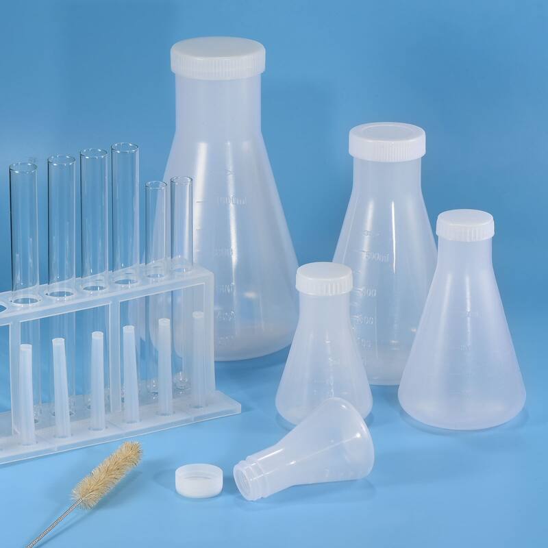 Plastic Erlenmeyer Flask with Caps, 1 Pack Narrow Mouth Conical Flask - Clear