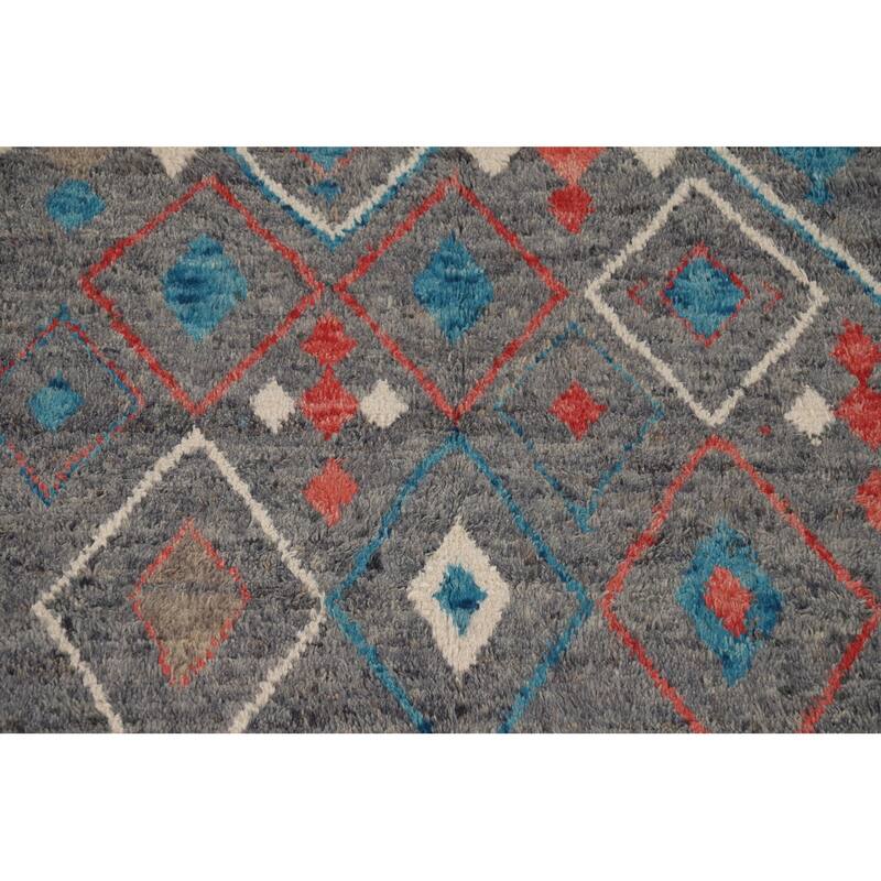 Grey Moroccan Area Rug Hand-Knotted Wool Carpet - 5'4" x 9'6"