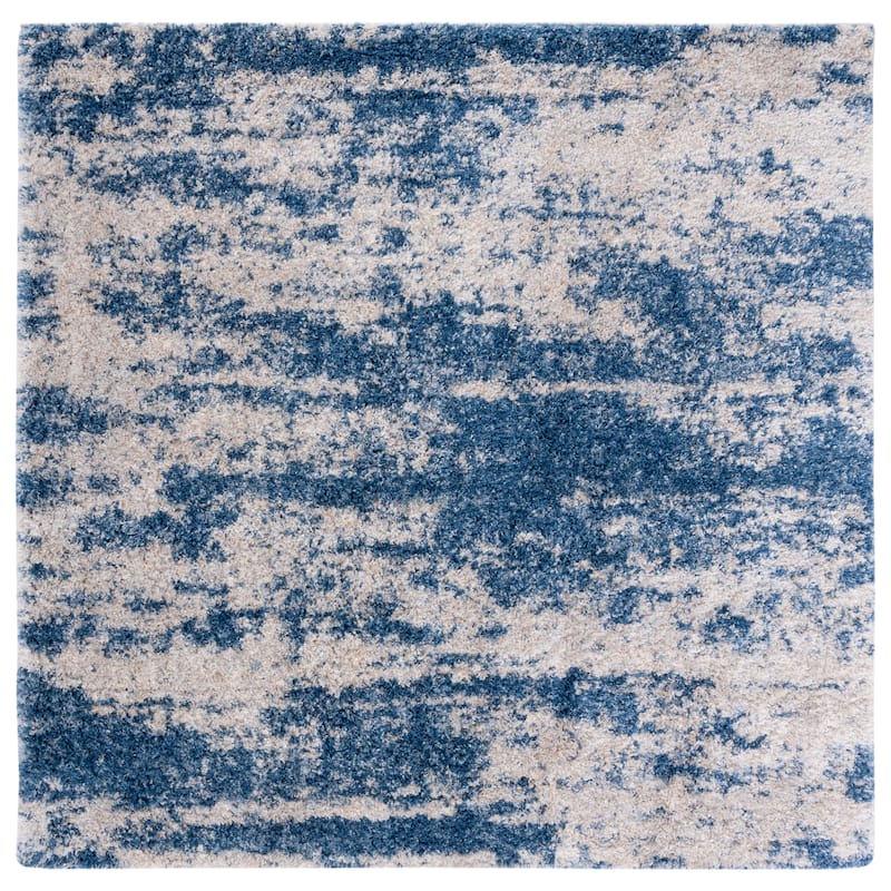 SAFAVIEH Berber Shag Tikvah Modern 1.2-inch Thick Rug - 6'7" Square - Beige/Blue
