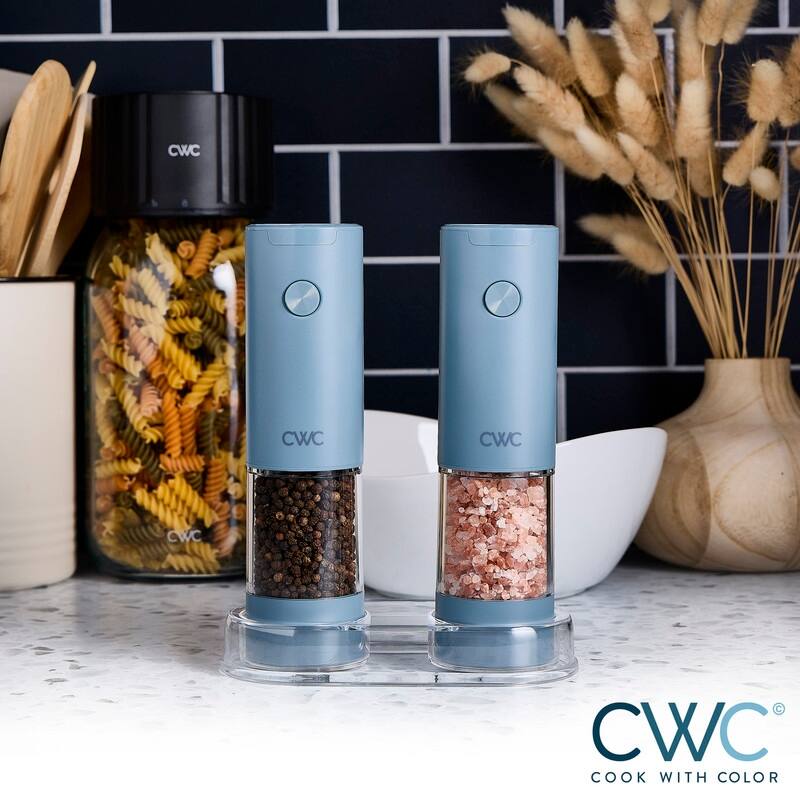 COOK WITH COLOR Electric Pepper & Salt Shaker Set, 2 Grinders for Pepper and Salt, 6.3 x 3 x 7.7 Inches, Cream