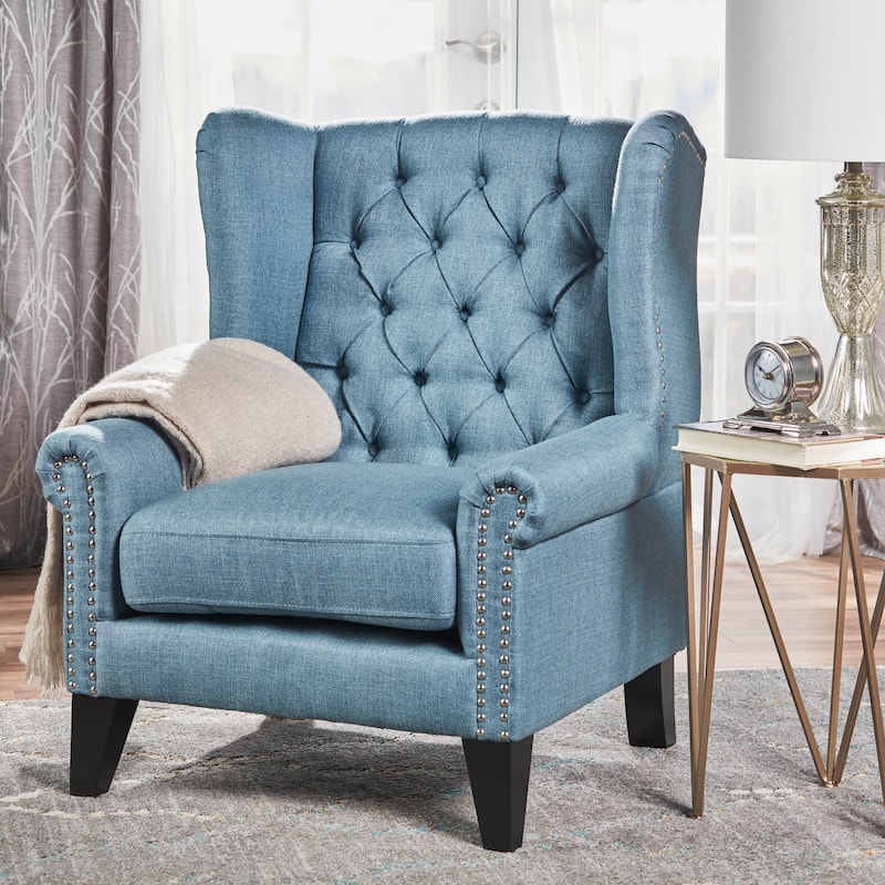 Modern 30" High Back Upholstered Button Tufted Accent Chair with Nailheads for Living Room