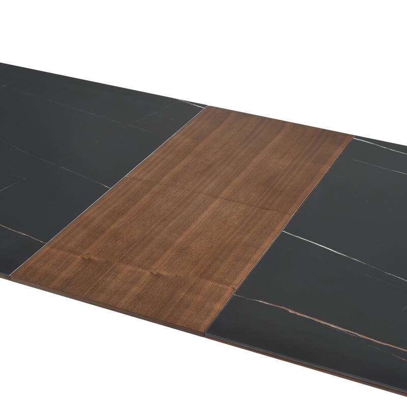 Honey Contemporary 7-Piece Dining Set with Dark Wood and Black Sintered Stone Table Top, and Upholstered Armchairs