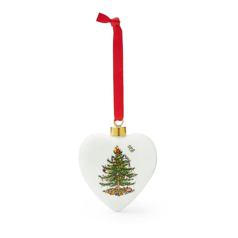 Spode Tree Puffed Heart Ornament - Green