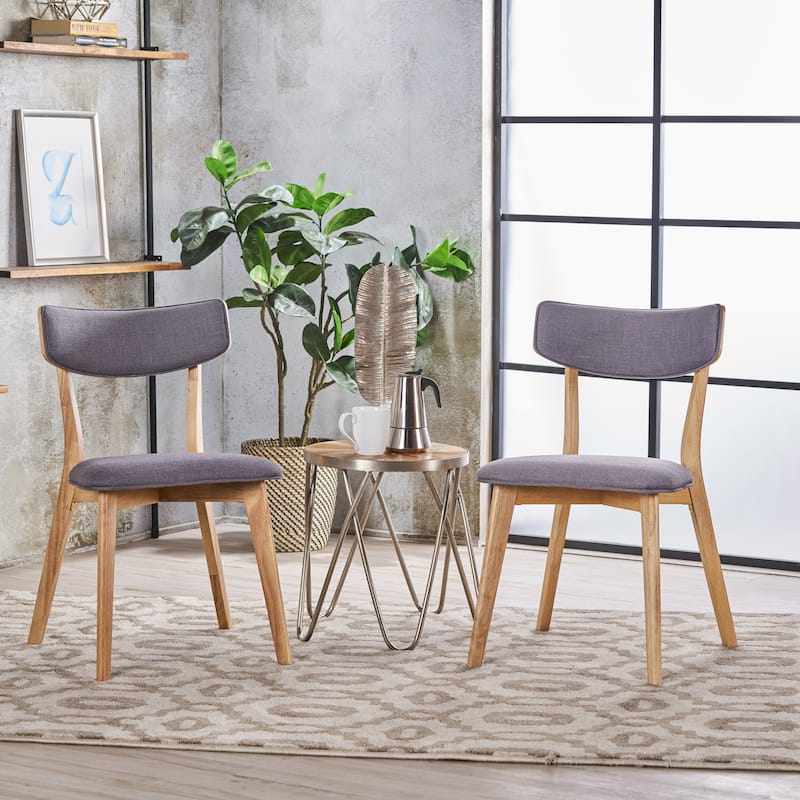 Christopher Knight Home-Chazz Mid-Century Modern Upholstered Rubberwood Dining Chairs (Set of 2/4) - 2-Piece - Dark Grey + Natural Oak