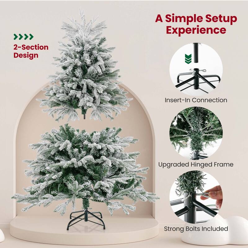 Costway 4.5 FT/6FT/7FT Pre-Lit Christmas Tree Snow Flocked Hinged Xmas